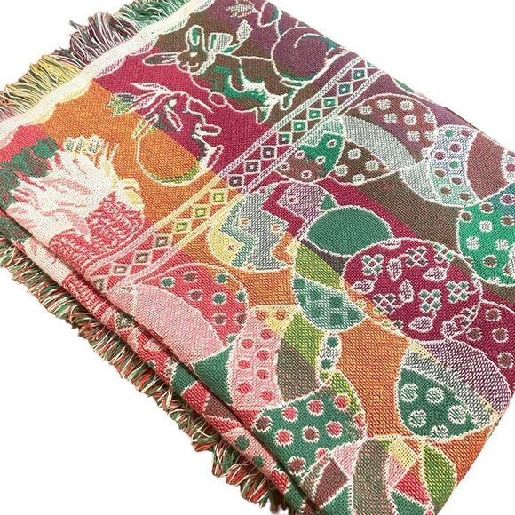 Spring Easter Rabbit Fringe Blanket - Picture 1 of 6